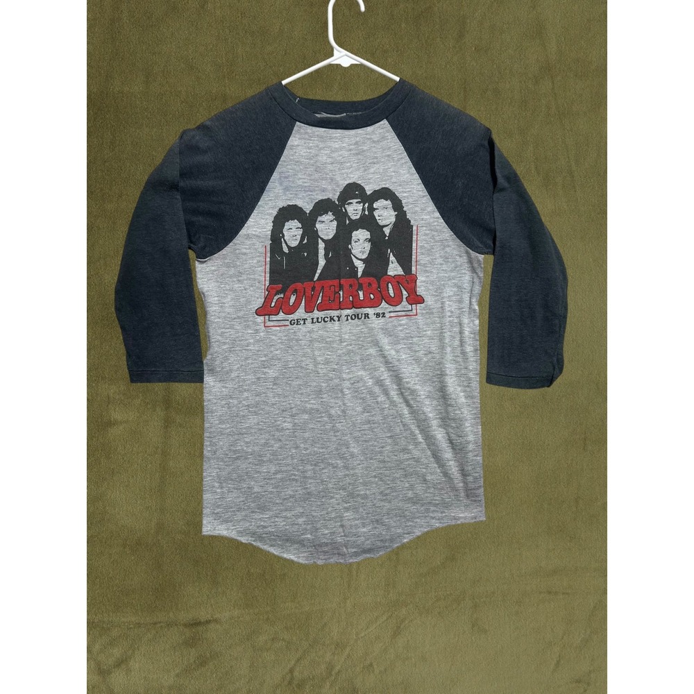 Vintage 1982 Loverboy Get Lucky Tour Shirt Raglan 3/4 Sleeve Grey Rock Band Tee